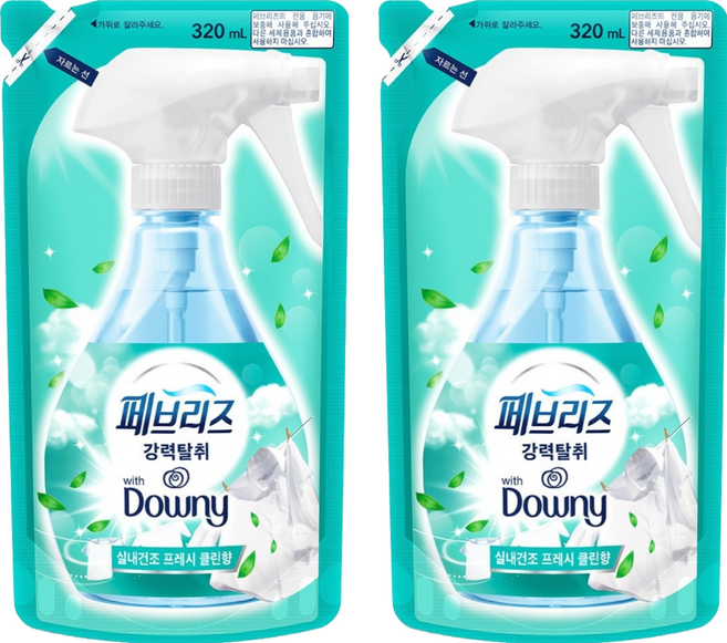 페브리즈 다우니 실내건조 프레시클린향 섬유 탈취제 리필, 320ml, 2개