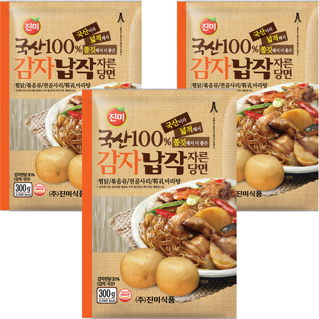 진미 국산감자 납작 자른당면, 300g, 3개