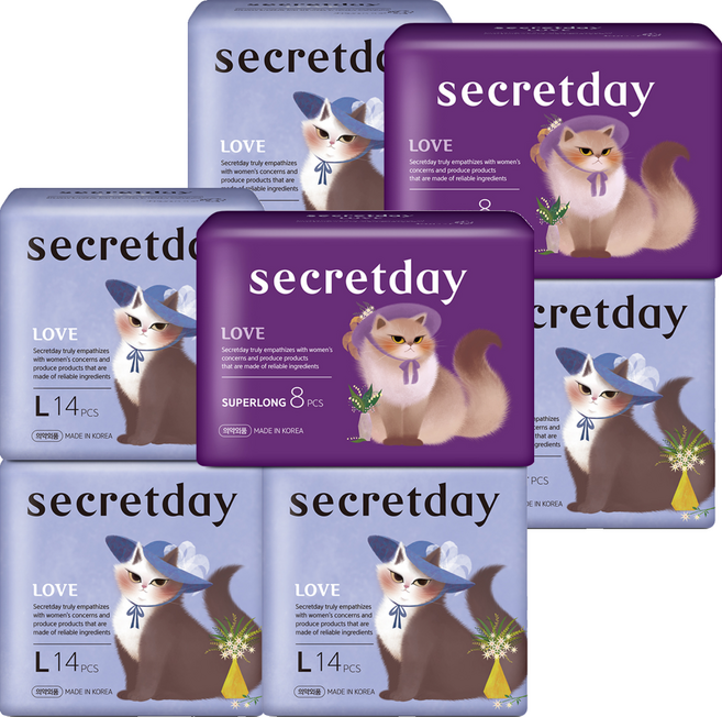 시크릿데이 생리대 러브 대형 14p x 3팩 + 러브 슈퍼롱 오버나이트 8p, 2세트