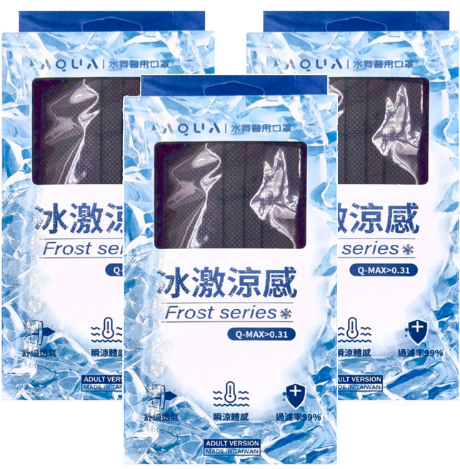 AQUA MASK 水舞生醫 冰激涼感口罩 未滅菌, 曜石黑, 10片, 3盒