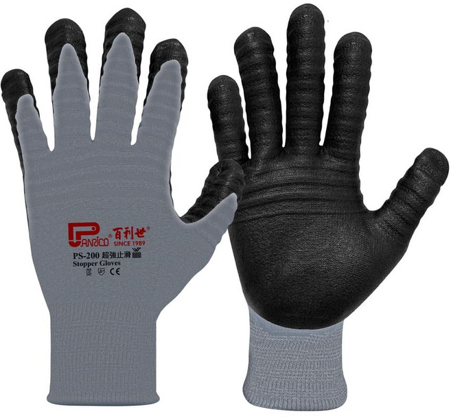 Panrico 百利世 超強止滑耐磨手套 J-GST01, 黑灰色, 1雙