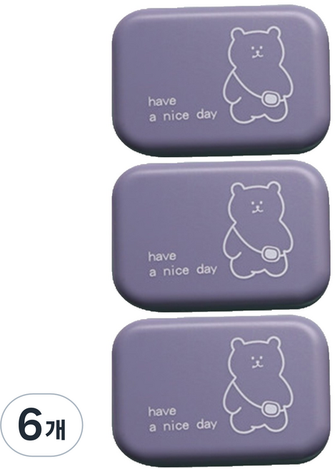 소울리치 심플 콘텍트렌즈 케이스, 백팩베어 퍼플, 6개