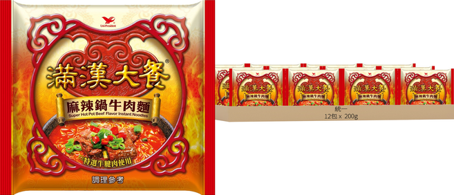 統一 滿漢大餐 麻辣鍋牛肉麵 200g, 12包