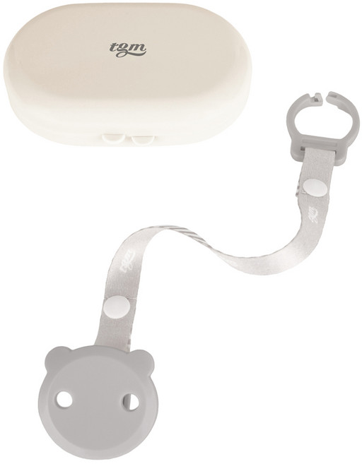 tgm 小熊造型奶嘴夾 附收納盒, 深灰色, 1個