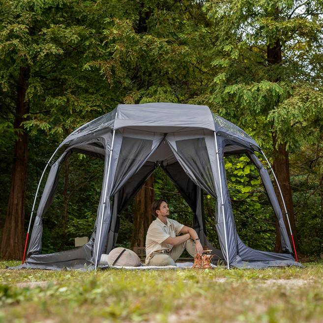 아이두젠 스타돔 대형 헥사 육각 텐트 별보기 우레탄 풀 메쉬 돔 텐트, 그레이