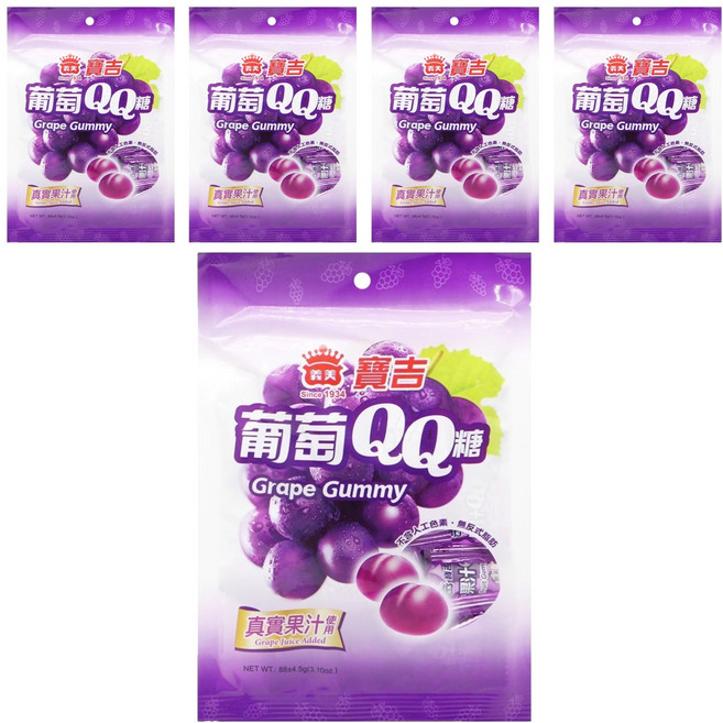 義美 寶吉果汁QQ糖 葡萄, 88g, 5袋