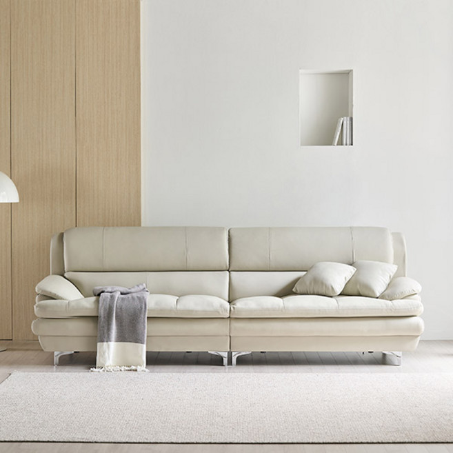 삼익가구 에클레르 프리미엄 4인용 가죽 소파 + 쿠션2p 세트 방문설치, 아이보리