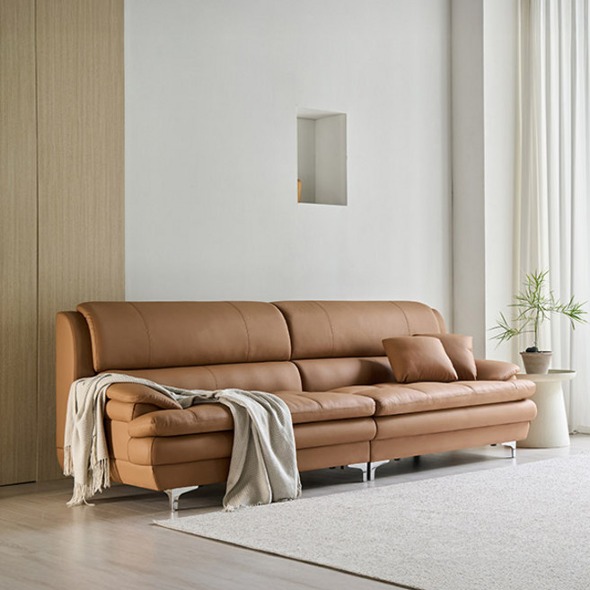 삼익가구 에클레르 프리미엄 4인용 가죽 소파 + 쿠션 2p 세트 방문설치, 카멜