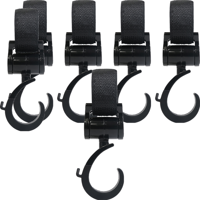 Tamsaa 高級魔鬼氈式防滑矽膠嬰兒車掛勾, 黑色, 6個