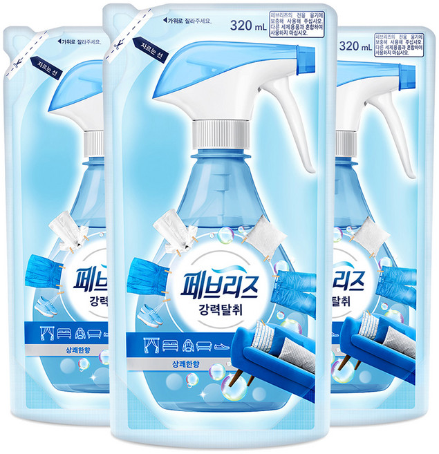 페브리즈 섬유탈취제 강력탈취 상쾌한향 리필, 320ml, 3개