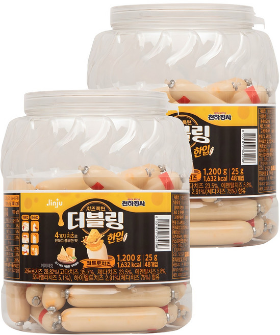 진주햄 천하장사 더블링 한입 콰트로치즈 소시지, 1.2kg, 2개