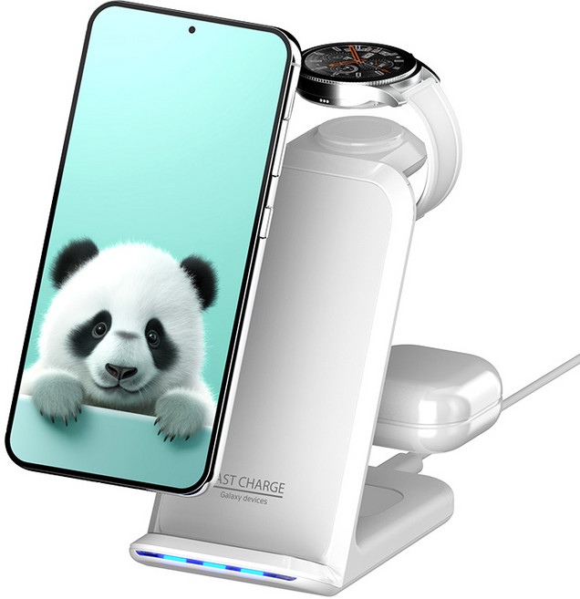 제이원 3in1 휴대폰 블루투스 이어폰 갤럭시워치 멀티 고속 무선 충전 스탠드 23W, 화이트, 1개