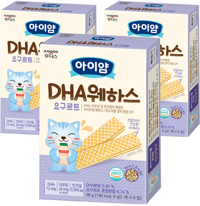 일동후디스 아이얌 DHA 웨하스, 요구르트, 36g, 3개
