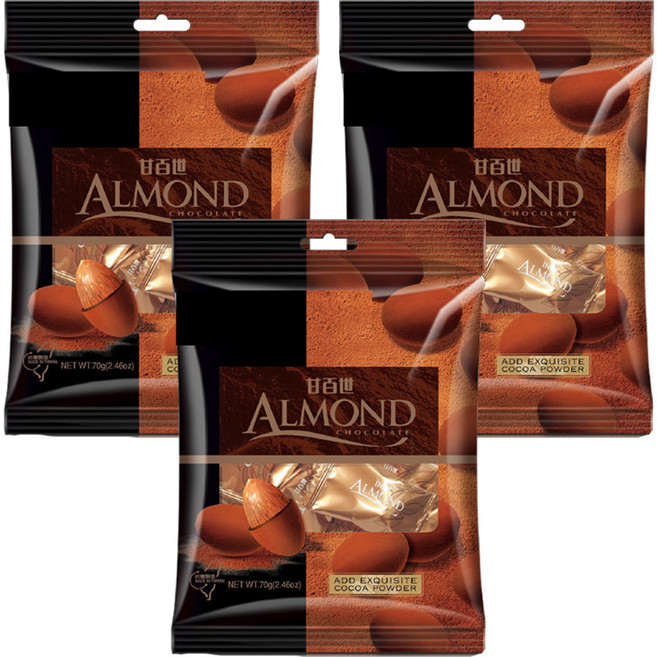 KAISER 甘百世 巧克力粉杏仁豆, 70g, 3袋