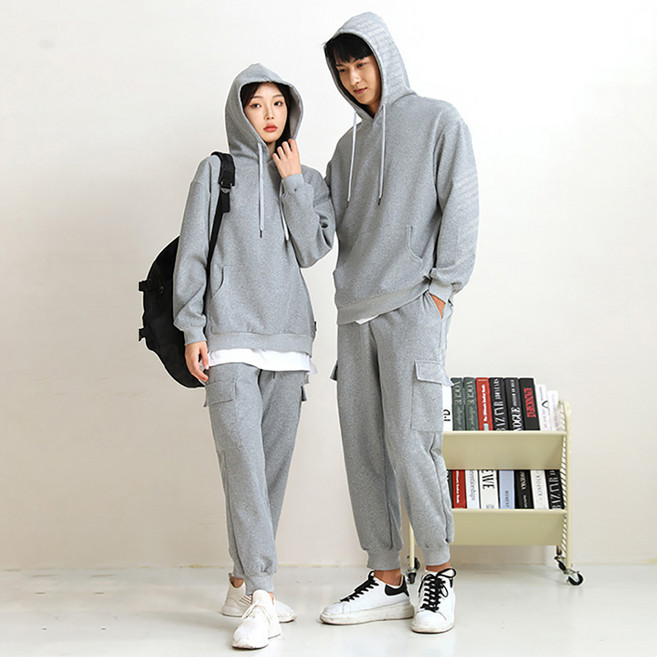 턴키 남녀공용 빅사이즈 오버핏 후드티 + 카고 조거 바지 세트 FW-3280