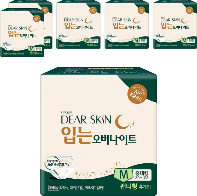 디어스킨 에어엠보 입는 오버나이트 생리대 팬티형, 중대형, 4개입, 6개