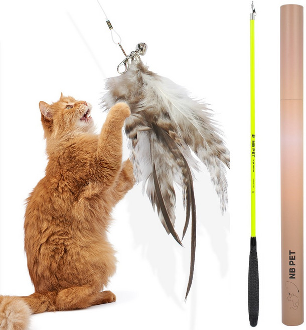 NB PET 진짜 낚시회사가 만든 고양이 장난감 낚시대 리필교체형 4단 1.8m, 형광옐로우(낚시대), 랜덤발송(기본미끼), 랜덤발송(리필미끼), 1개