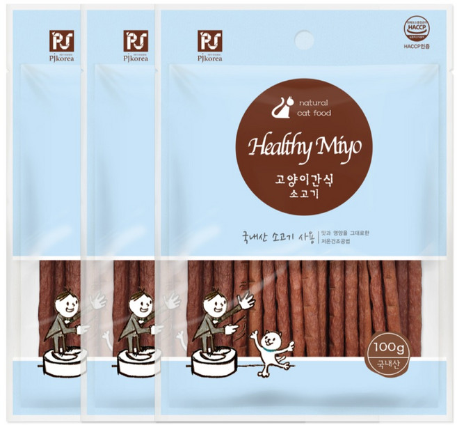 헬씨미요 고양이 져키 간식, 소고기 맛, 100g, 3개