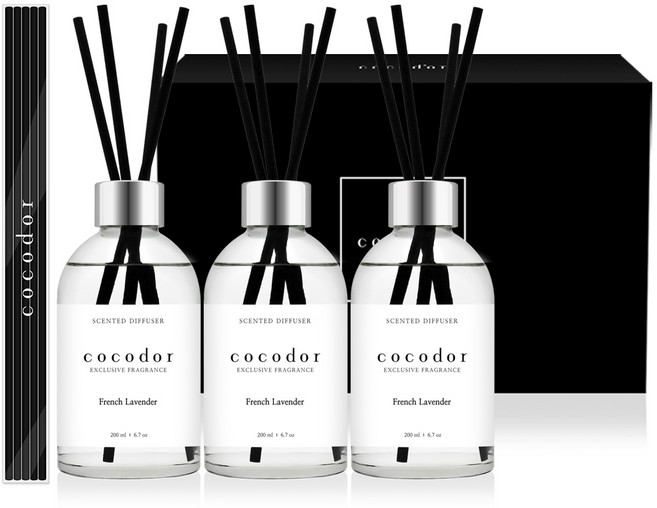 코코도르 화이트라벨 디퓨저 200ml 3개 블랙섬유스틱 20p, 프렌치라벤더