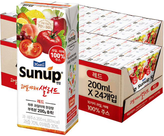 썬업 과일 야채 샐러드 주스 레드, 200ml, 48개