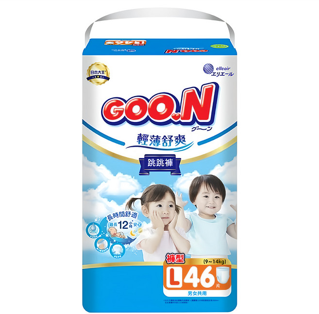 GOO.N 大王 輕薄舒爽 紙尿布 褲型 9~14kg, L, 46片