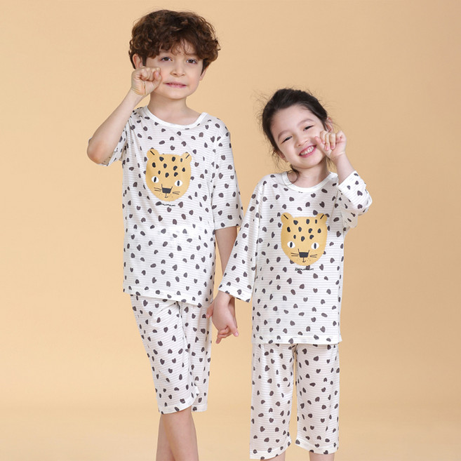 보누맘 아동용 냉감 치타 7부 인견 실내복