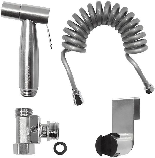미리내 욕실청소 SUS 스프레이건 + 코일호스 3m 세트, 1세트, 실버