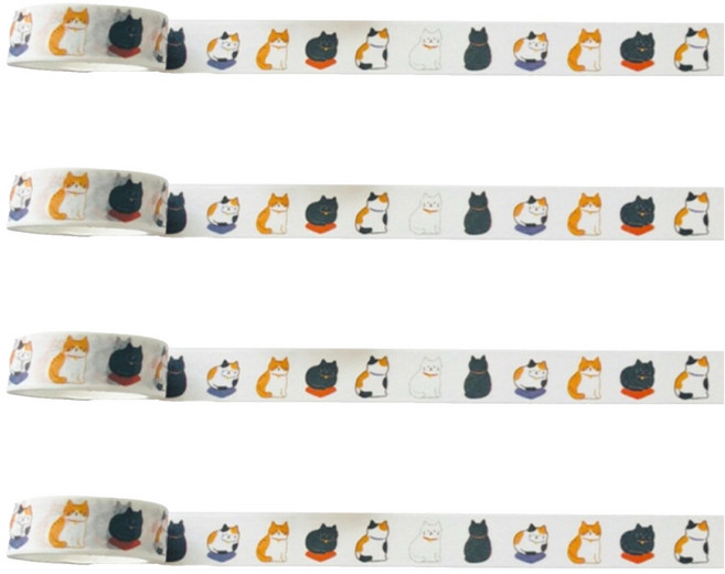 특별한상점 DIY 다이어리꾸미기 테이프스티커 15mm x 5m, 앉아있는 고양이, 4개