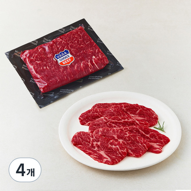 미국산 초이스 꽃갈비살 구이용 (냉장), 300g, 4개