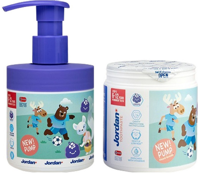 조르단 아동용 뉴스텝2 고불소 펌프치약 포도향 188g + 리필 188g 세트, 376g, 1세트