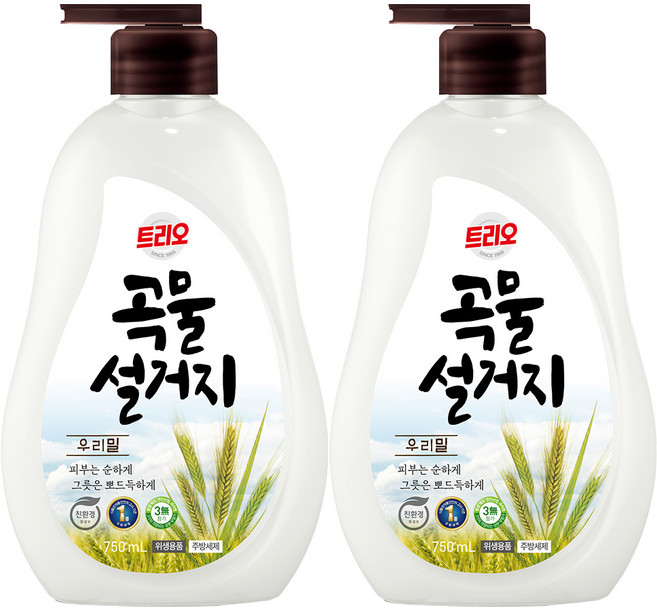 트리오 곡물설거지 우리밀 주방세제, 750ml, 2개