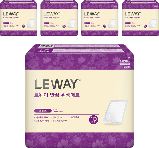 미래생활 남녀공용 르웨이 위생 성인용 깔개매트, FREE(onesize), 10개입, 5개