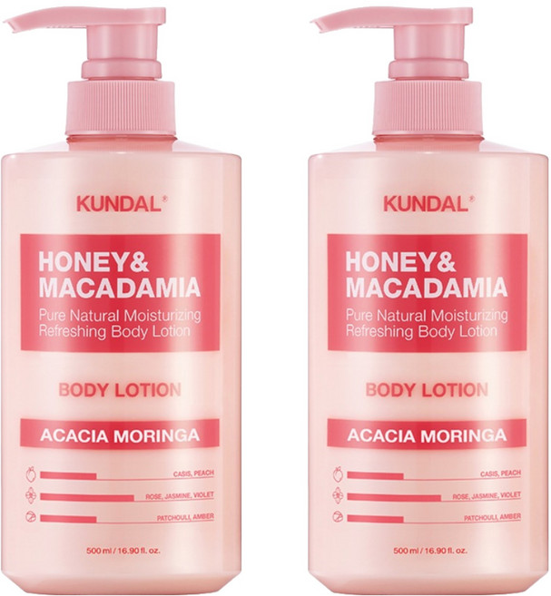 쿤달 허니 앤 마카다미아 퓨어 바디로션 아카시아 모링가향, 500ml, 2개
