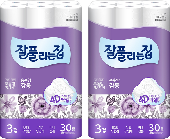 잘풀리는집 감동 3겹 롤화장지, 25m, 30롤, 2개
