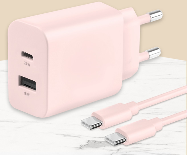 모잇 PD25W 2포트 PPS 초고속충전기 + CtoC 케이블 1.3m, 핑크, 1개