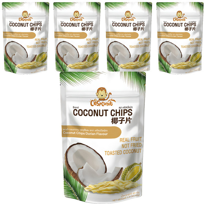 Crispconut 猴子 椰子脆片 榴槤味, 40g, 5包