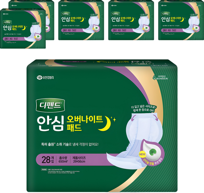 디펜드 남녀공용 안심 오버나이트 패드 성인기저귀, 28개입, 6개, 특대형