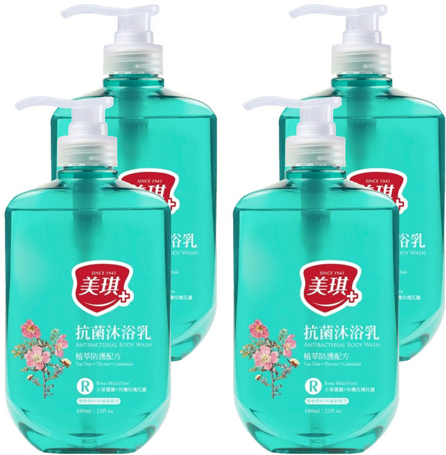 美琪 抗菌沐浴乳 小葉薔薇 植萃防護配方, 680ml, 4瓶