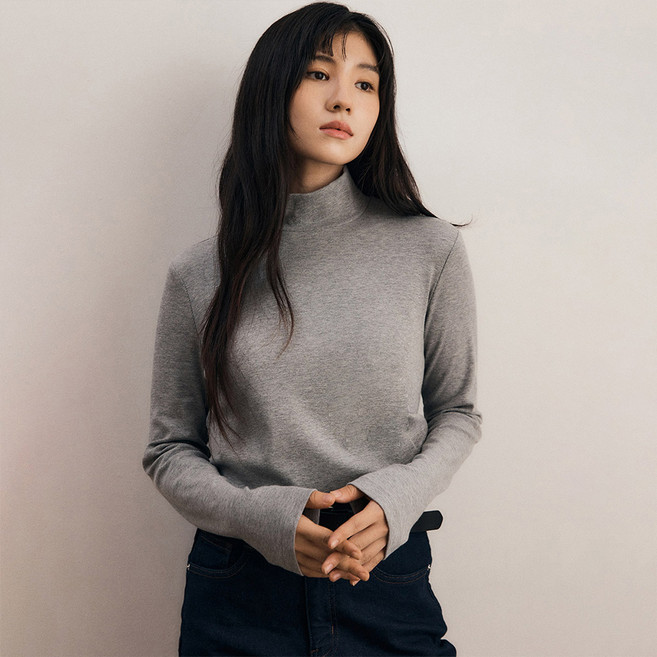 韓國 CLOVIS 女款柔軟羅紋高領長袖T恤