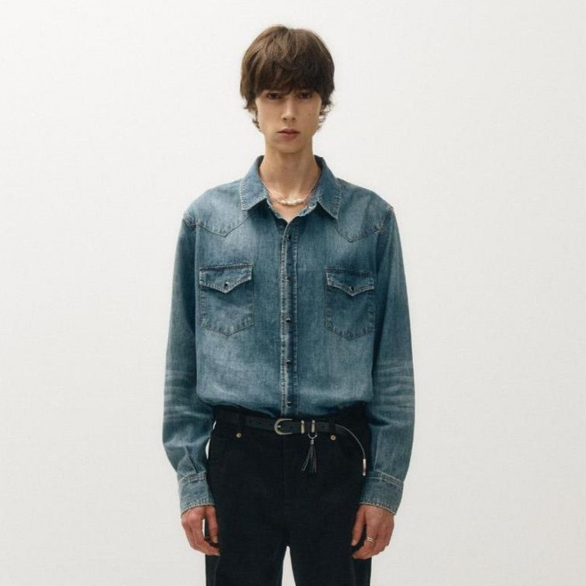 노이어 남성용 클래식 웨스턴 데님 셔츠