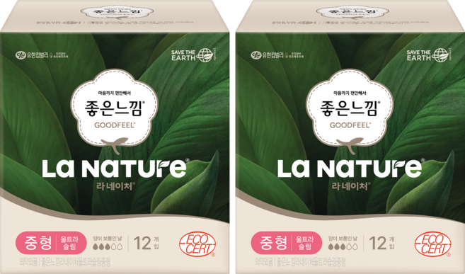 라네이처 시그니처 울트라 생리대 날개형, 중형, 12개입, 2개