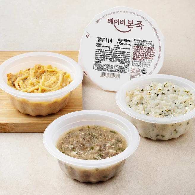 베이비본죽 간편한 유아식 13개월 이후 A 세트 한우곰탕 150g + 투움바파스타 130g + 돼지고기 가지덮밥 소스 130g + 닭고기 찹쌀 영양밥 180g, 590g, 1세트 - 쿠팡