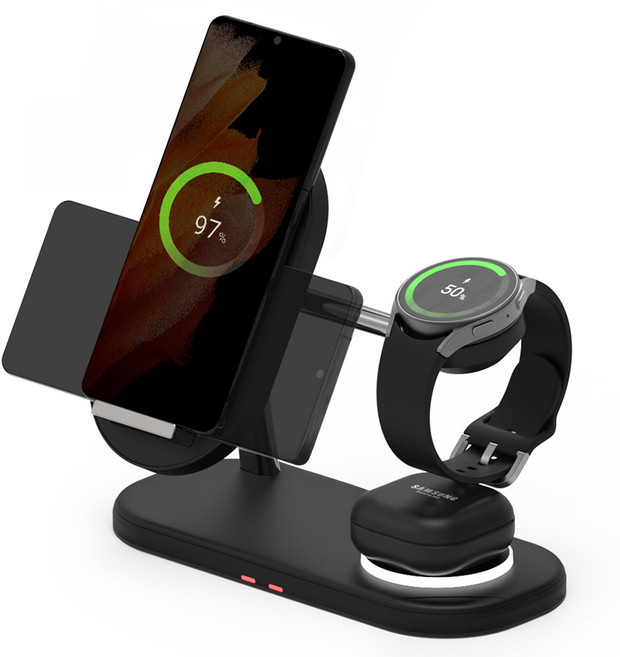 바우아토 맥브리즈3in1듀얼 코일 고속 무선충전기거치대갤럭시호환 미드나잇블랙 1개