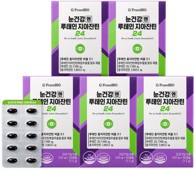프롬바이오 눈건강엔 루테인 지아잔틴24 7.5g, 30정, 5개 - 쿠팡