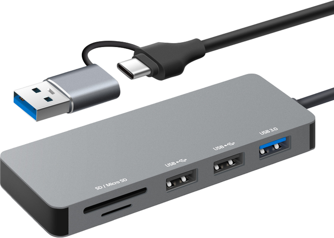 홈플래닛 5포트 USB-A & C타입 듀얼커넥터 멀티허브 (120cm 케이블), HUB5C-A, 1개