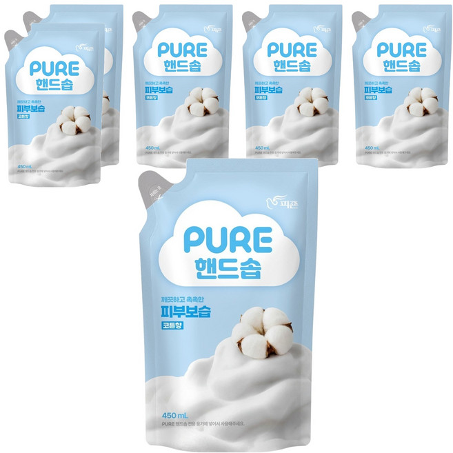 피죤 퓨어 핸드솝 코튼향, 6개, 450ml