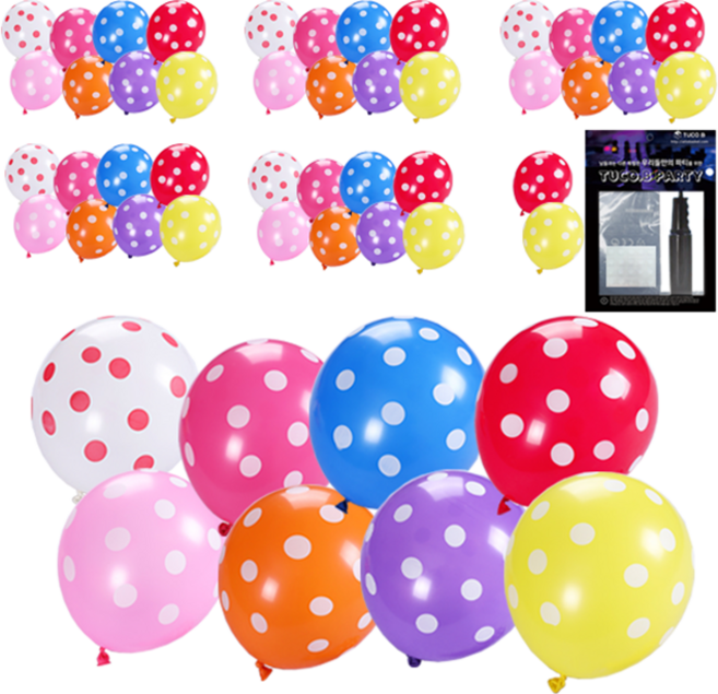 투코비 30cm 땡땡이 캔디칼라 라운드풍선 50p + 손펌프 + 고정테이프 세트, 혼합색상, 1세트