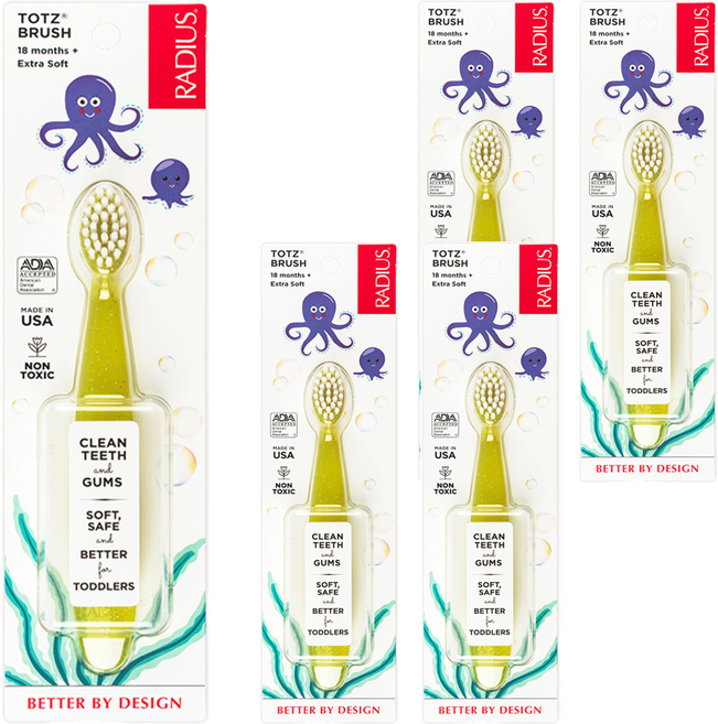 래디어스 토츠 2단계 유아용 칫솔, 옐로우, 1개입, 5개