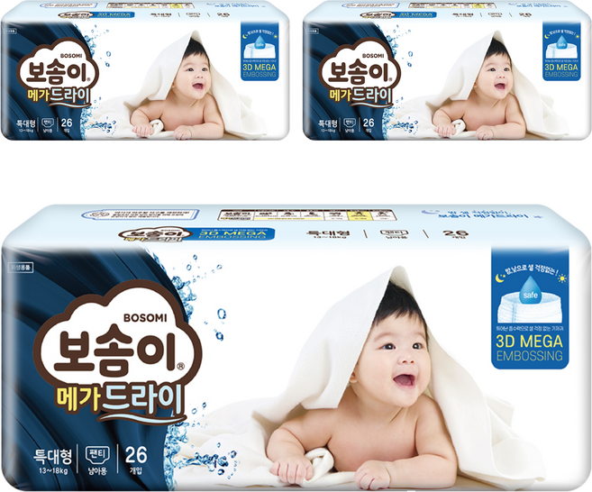 보솜이 메가드라이 팬티형 기저귀 남아용, 특대형(XL), 78매