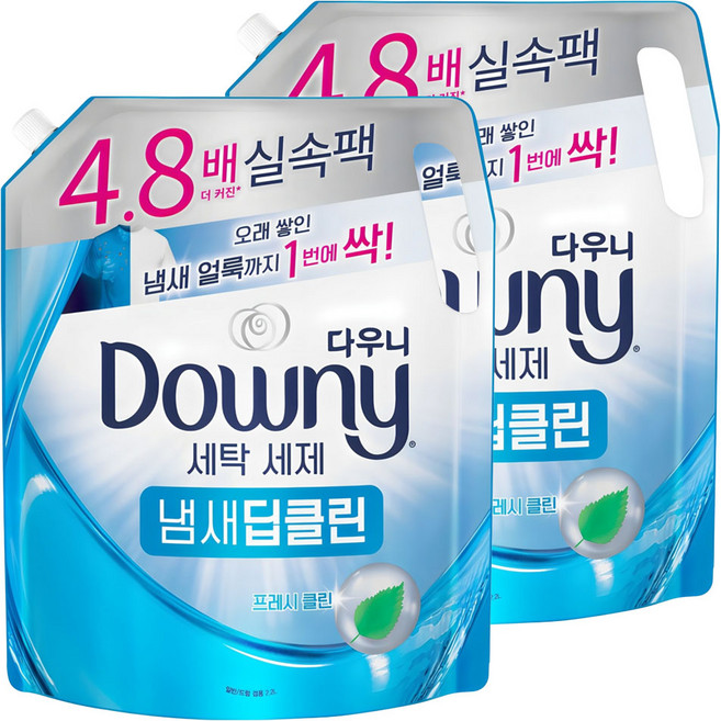다우니 냄새 딥클린 프레시 클린 액상세제 리필, 2.2L, 2개